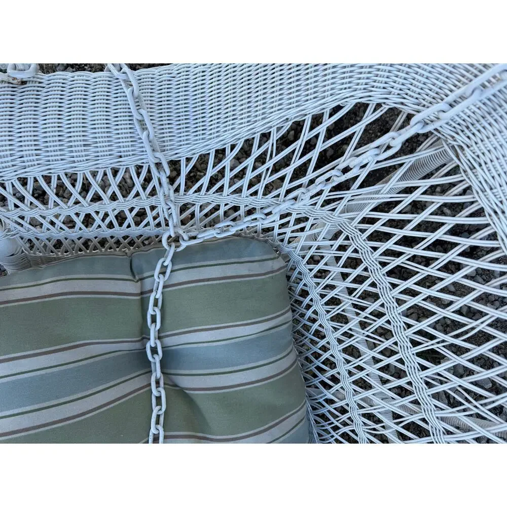 Wicker Porch Swing white with Cushion green blue plastic faux woven chain metal